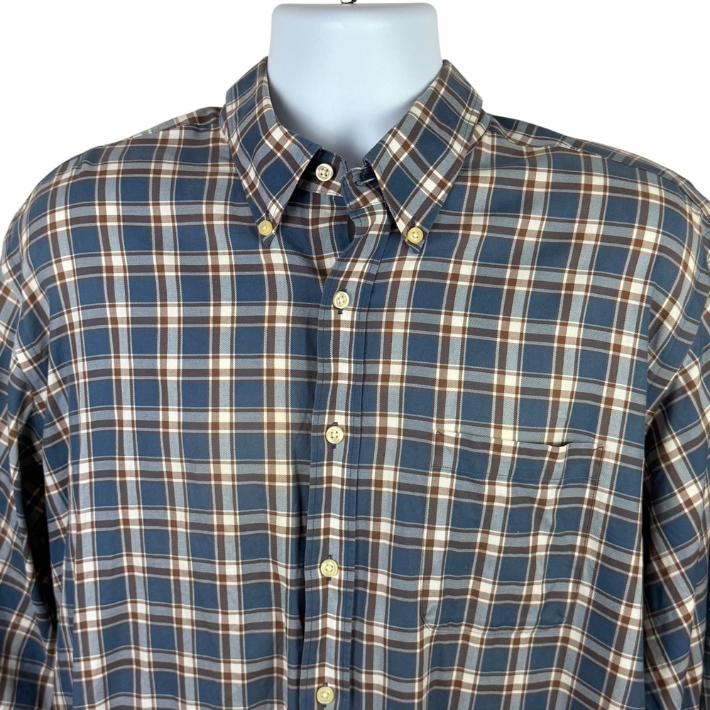 Kirkland Signature Men's XL Blue Brown Plaid Non-Iron Button-Down Shirt 997151 - Picture 2 of 8